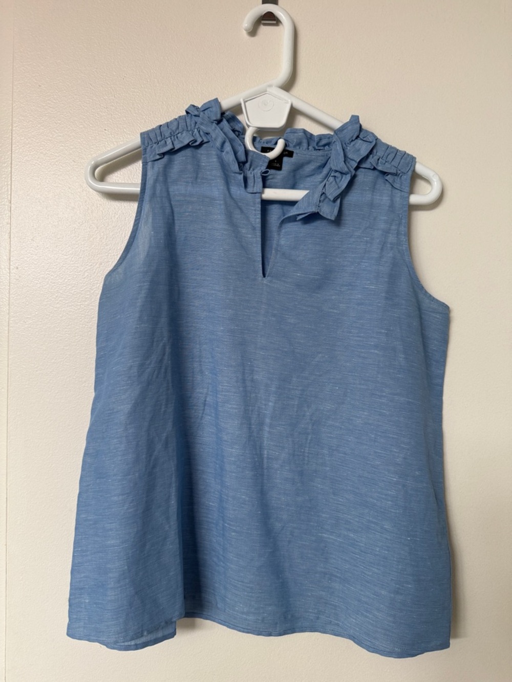 Ann Taylor Sky Blue Sleeveless Ruffle Neck Camisole